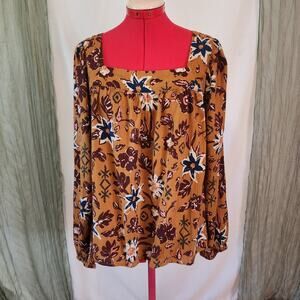 Sonoma Mustard Yellow Floral Long Sleeve Bounce Blouse Size XL